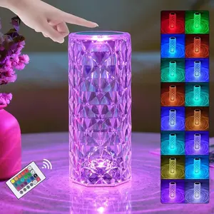 1 crystal lamp, 6 color-changing table lamps, RGB night light, touch lamp, romantic rose table lamp for living room, Christmas decoration, Valentine's Day gift, wedding decoration, Halloween and Christmas decoration, remote and touch control
