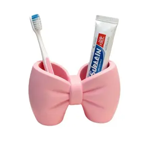 Bow Toothbrush Holder, Bathroom Sink Toothbrush and Toothpaste Rack, Storage Shelf Base Stand, Organizer Tray