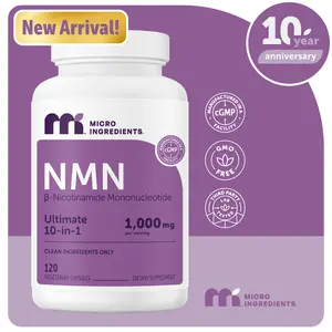 Micro Ingredients NMN Complex 1,000mg Per Serving, 10-1 Complex, Zero Filler, Pure NMN 500mg with Vitamin C, Resveratrol, CoQ10, TMG, Quercetin, & Glutathione | NAD+ Supplement Precursor