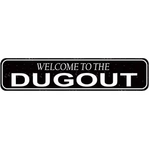 Welcome To The Dugout Sign - Baseball Metal Indoor or Outdoor Wall Art Door Name Plate Plaque Home Pub Bar Wall Decor Metal Tin Sign Black 16 X 4 Inch