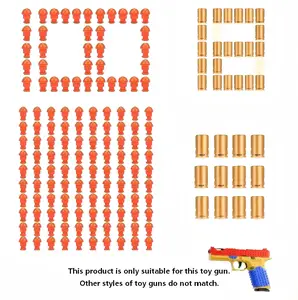 Toy bullet set, durable and safe toy set, gift for toy pistol lovers-quick filling design, reusable-shooting game accessories, including 12 plastic casings and 100 bullets.Designated toy gun,Give 2 stickers at random.