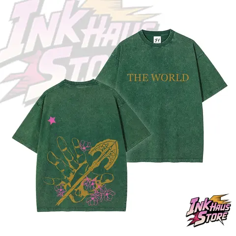 Stand Arrow Acid wash tee from the JoJo's Bizarre Adventure series JJBA anime fashion streetwear gym fit stylish -- Short Sleeve Cotton Unisex Retro Vintage style