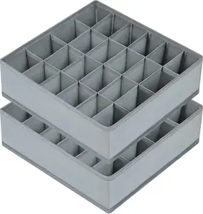 2-Pack Rectangle Lightweight Foldable Sock Drawer Organizer with Compartments, 24-Cell Underwear & Closet Storage Divider (Grey, 11.8x11.8"x3.54")