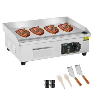 VEVOR Commercial Electric Griddle, 3200W Countertop Flat Top Grill, 122-572 Adjustable Temp, 21.26x 11.81x 0.39in Stainless Steel Griddle Grill with 2 Shovels and 2 Brushes for Home or Restaurant
