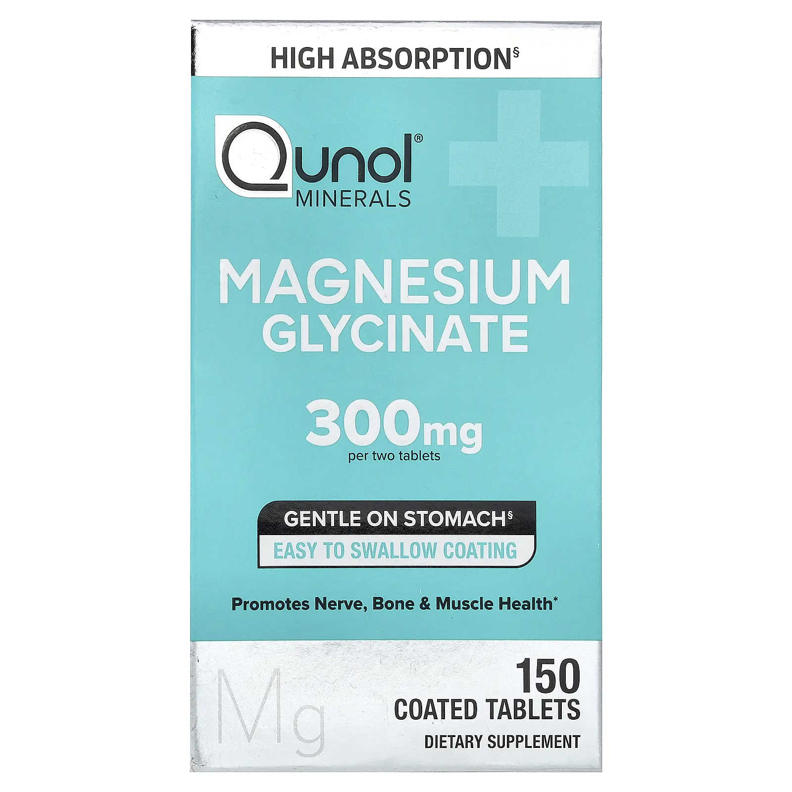 Qunol Magnesium Glycinate, 150 Coated Tablets (150 mg per Tablet)