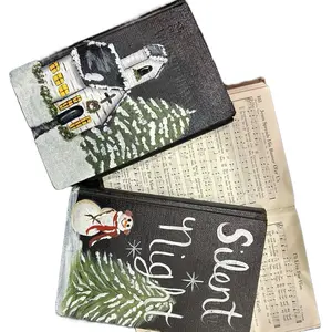 Hand Painted Church Hymnal with Country White Church Design in Snowy Setting Silent Night Theme