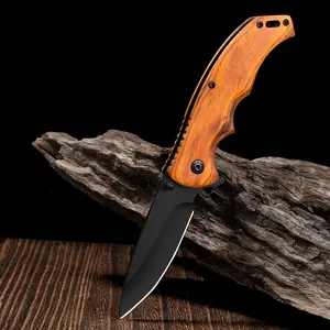 Compact foldable utility knife with wooden handle, durable multi‑purpose tool, great gifts