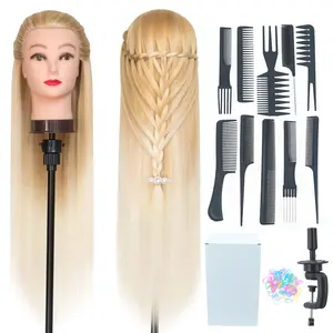 28-Inch Training Head Hairdresser Styling Head Synthetic Fiber Hairdo Head Free Clips & DIY Braiding Kit for Hairstyling Practice