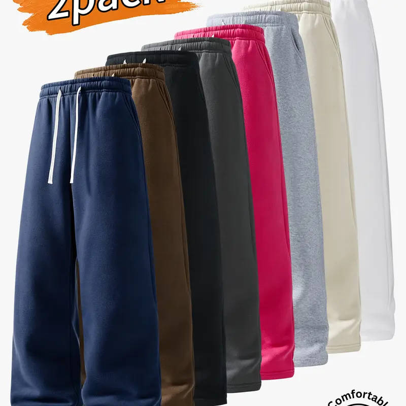2-pack men’s long pants, men’s casual long pants, men’s loose straight sweatpants.Elastic waistband with drawstring design that doesn’t dig into the waist, loose straight cut, versatile and flattering for all body types.Available in multiple colors, simpl