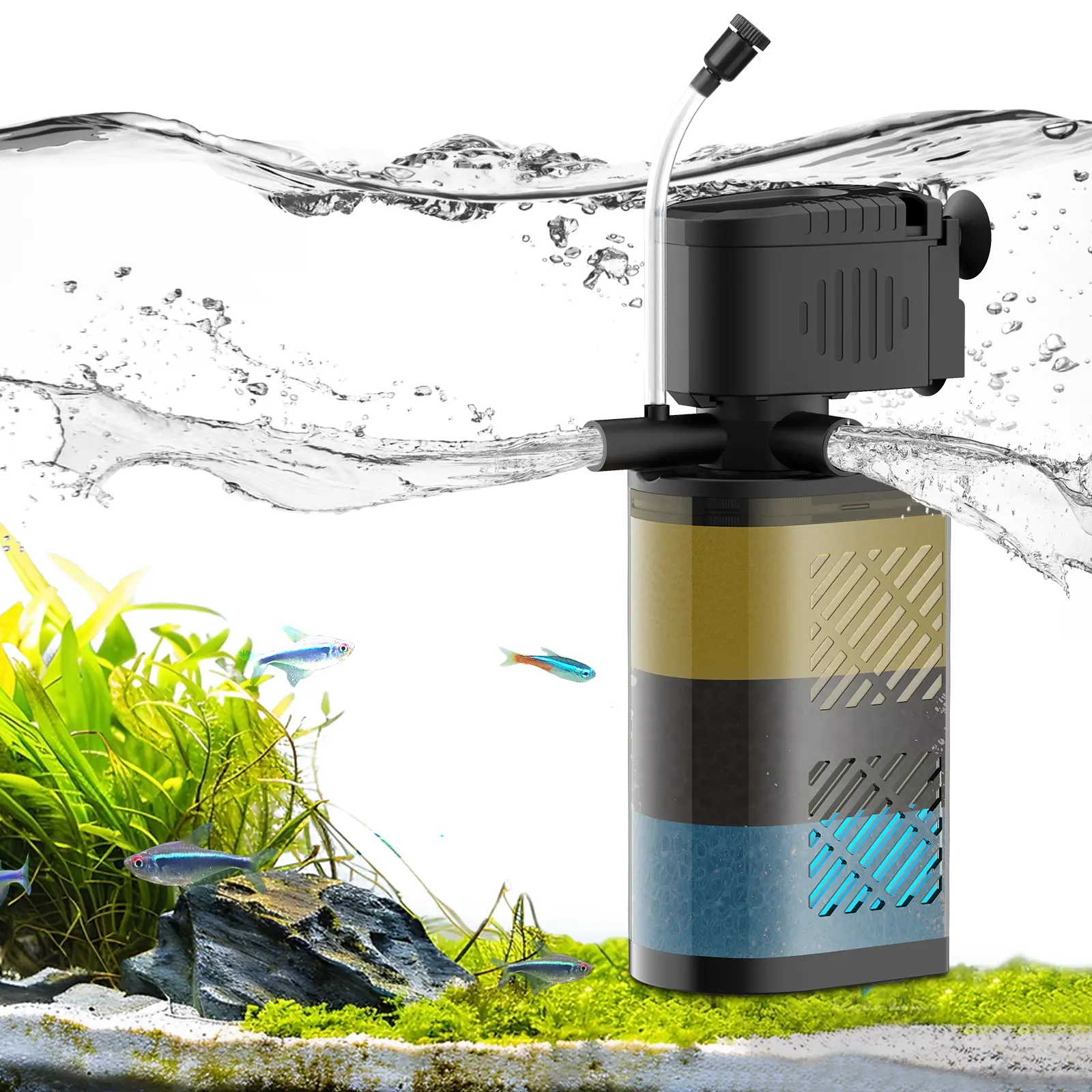 Aquarium Filter for 20-100 Gallon Tanks, Internal Fish Tank Filter, Powerful Submersible Pumps Fish Filter, Turtle Tank Filter, with Dual Water Outlet & Aeration