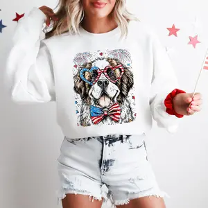 Saint Bernard Patriotic Dog, USA, America, Pet Lover, 4th of July Sweatshirt, Crew Neck, Women's, Crewneck