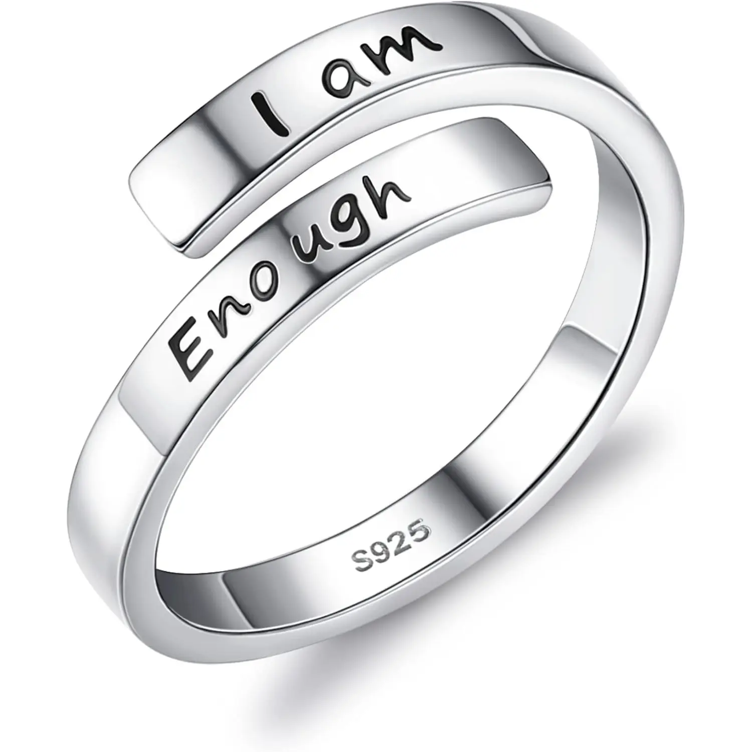 Milacolato Women's Stackable Finger Rings, "I Am Enough" Inspirational Text, Elegant Adjustable Opening Costume Jewelry, Hypoallergenic Nickel-Free Gift-Ready Encouragement Rings