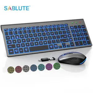 Wireless Keyboard and Mouse Combo Backlit - Compact Quiet Keyboard with RGB Mouse, Rechargeable, Sleep Mode, Portable Cordless Keyboard Mouse Set