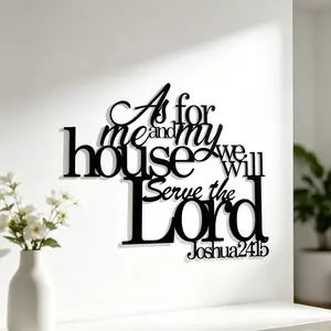 A piece of metal wall art featuring the Bible verse: 'As for me and my household, we will serve the Lord' (Joshua 24:15). This Christian decoration is perfect for the home, garden, and balcony. Religious Decorations