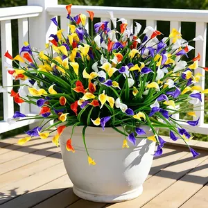 16 branches of spring marigold flowers, UV-resistant decorative plants, no maintenance required, suitable for outdoor balconies, porches, hanging baskets decoration, plastic artificial flowers, Fake plastic flowers