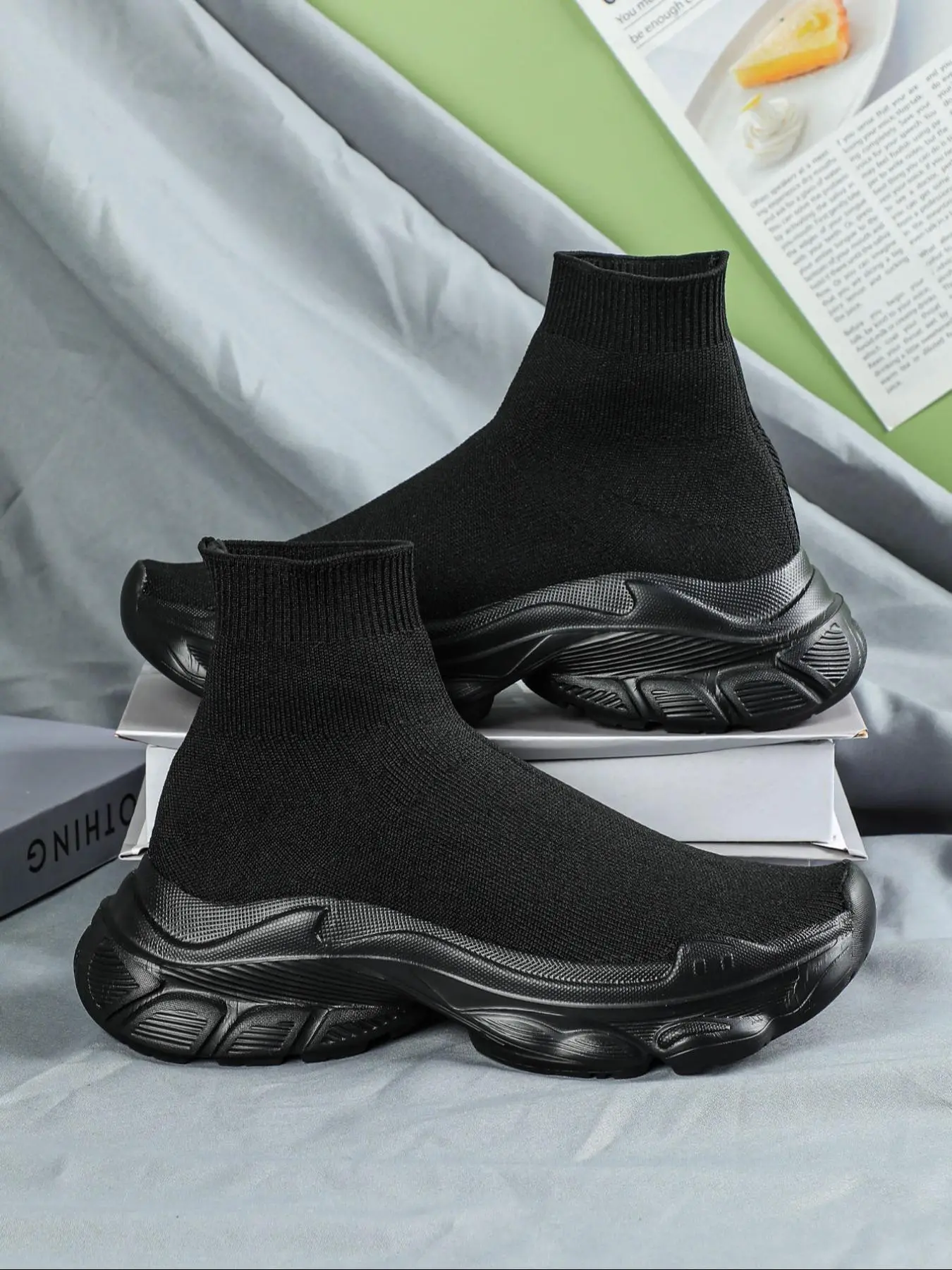 Men's Solid Color Slip on Sneakers, Casual Breathable Comfortable Sports Running Shoes, Fashionable Sock Shoes for Daily Wear, Knitted Running Shoes, Trainer, Running Athletic Shoes