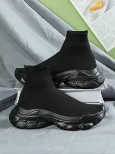 Men's Solid Color Slip on Sneakers, Casual Breathable Comfortable Sports Running Shoes, Fashionable Sock Shoes for Daily Wear, Knit Running Shoes, Trainer, Running Athletic Shoes