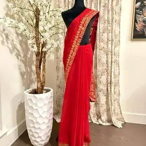 Sanjay 2028 Teej Special Georgette Saree in Red with Intricate Border Design by Diwata