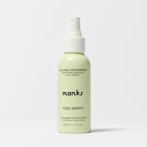 Monks Yuzu Santo - Natural Full-Body Deodorant Spray 80G | Clean Essential Oil-Based Non-Toxic Formula with Aloe Vera & Citrus Scent