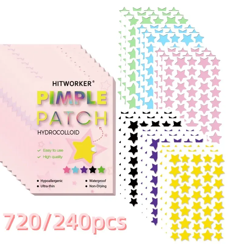 720pcs Hitworker Colorful Star Acne Patches, Pimple Patches, Blemish Patches, Hydrocolloid Skin Repair Non-Irritating Spot Stickers, Creative Skincare Gift for Holidays