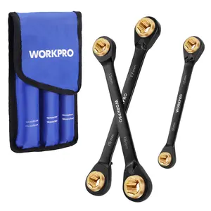 #Summervibes WORKPRO 3-Pack 4-in-1 Reversible Ratcheting Wrench Set, 12 Sizes in 3 Wrenches, Anti-Slip, Double Box End, 72-Tooth, CR-V, 6-Point, with Storage Bag - for Repair & Maintenance