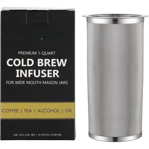 Infuser Cold Brew Coffee Maker for 1 Quart Wide Mouth Mason Jars. Cold Brew Coffee Filter.  for Ice Coffee and . 50 Micron EXTRA Fine Mesh 304 Stainless Steel