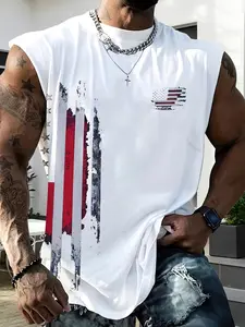 Men's Patriotic Vest, Breathable Sleeveless Design, American Flag Pattern, Loose Fit, Ideal for Casual Summer Outing