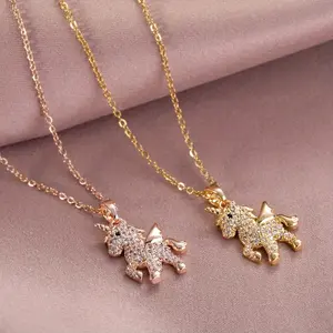 Creative Shiny Cute Unicorn Pendant Necklace, Fashionable Personalized Christmas Charm Jewelry, Lucky Necklace, Party Animal Accessories