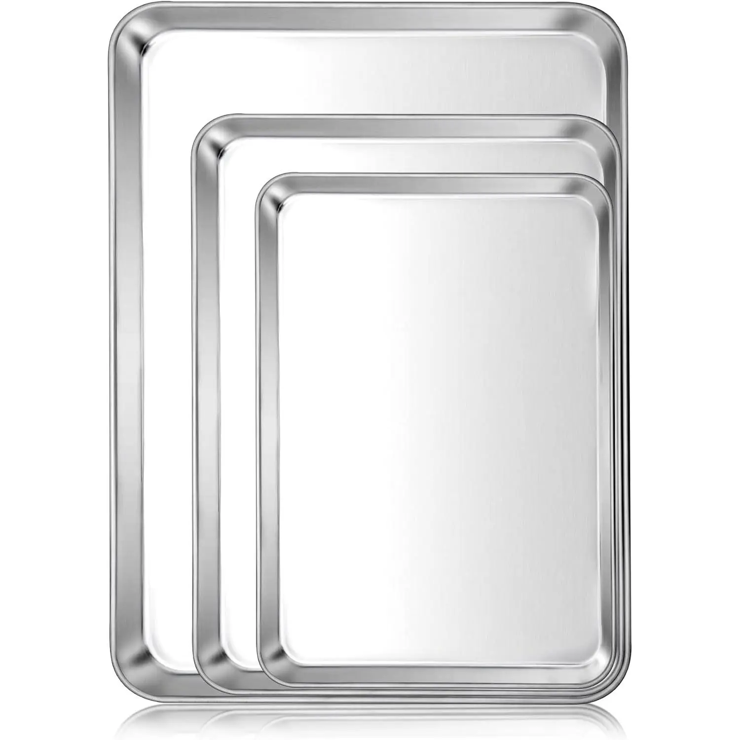 Baking Cookie Sheet Pan Set of 3 16/12.4/10.4 Inch Stainless Steel Pans for Oven Rectangle Tray Cooking Roasting Non Toxic &amp; Easy Clean Dishwasher Safe