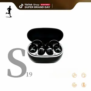S19 Bluetooth earphones, C-bridge design, open ear hearing technology, left and right automatic recognition, HiFi stereo, touch, IPX5 waterproof, Bluetooth 5.4, suitable for sports and fitness, Father's Day gift.