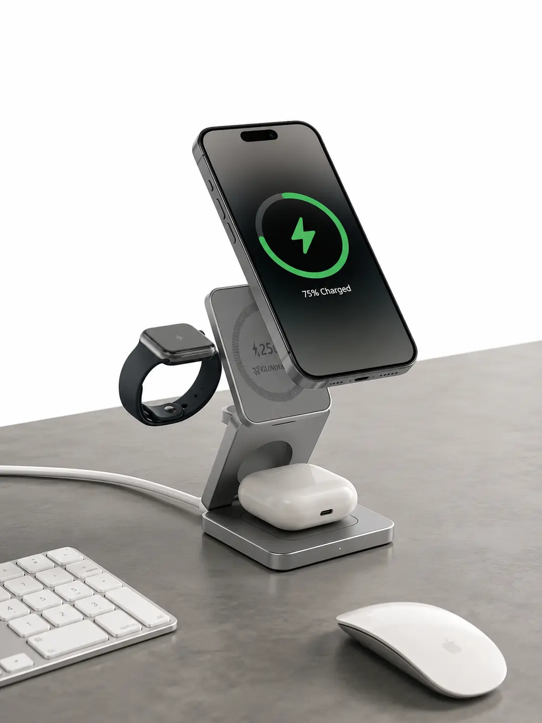 GloVoyage Qi2.2 3-in-1 Magnetic Wireless Charger Travel Power System Foldable Ultra-Portable Device Charger for iPhone AirPods Apple Watch