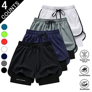 4-Pack Men’s 2-in-1 Running Shorts Quick-Dry Athletic Shorts with Built-In Liner, Lightweight Workout Shorts for Gym, Training, and Everyday Wear, Men's Wear, Men’s Shorts, Loose-Fit, Two-Layered tiktokshopspringglowup
