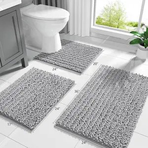 Yimobra Bathroom Rugs Non-Slip Washable – Extra Soft & Absorbent Chenille Bath Mat, Quick-Dry Plush Shaggy Floor & Vanity Bath Rugs for Tub & Shower, Modern Home Decor Accessories, 24 x 17, Grey