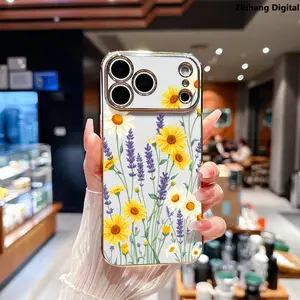 Premium Wildflowers Phone Case for iPhone 17 Pro Max Air 16 Plus 15 14 13 12 11 Breezy Floral Patches Soft Elegance Luxury Golden Edge Electroplating Phone Protection Cover Premium Slim Shockproof Lightweight Protective Cover