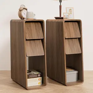 Narrow Nightstand, Slim Wooden Bedside Table with 2 Drawers, Modern Mid Century Night Stand, Space-Saving Side Table for Bedroom & Living Room