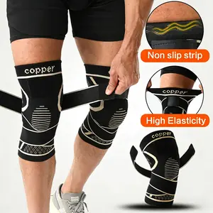 1 Pair - Copper Compression Knitted Knee Braces with 2 Crossing Straps, High Elasticity Knee Sleeves, Breathable & Skin Friendly, Men & Women, for Running, Basketball, Fitness, Tennis, Gym Knee Braces for Knee Pain