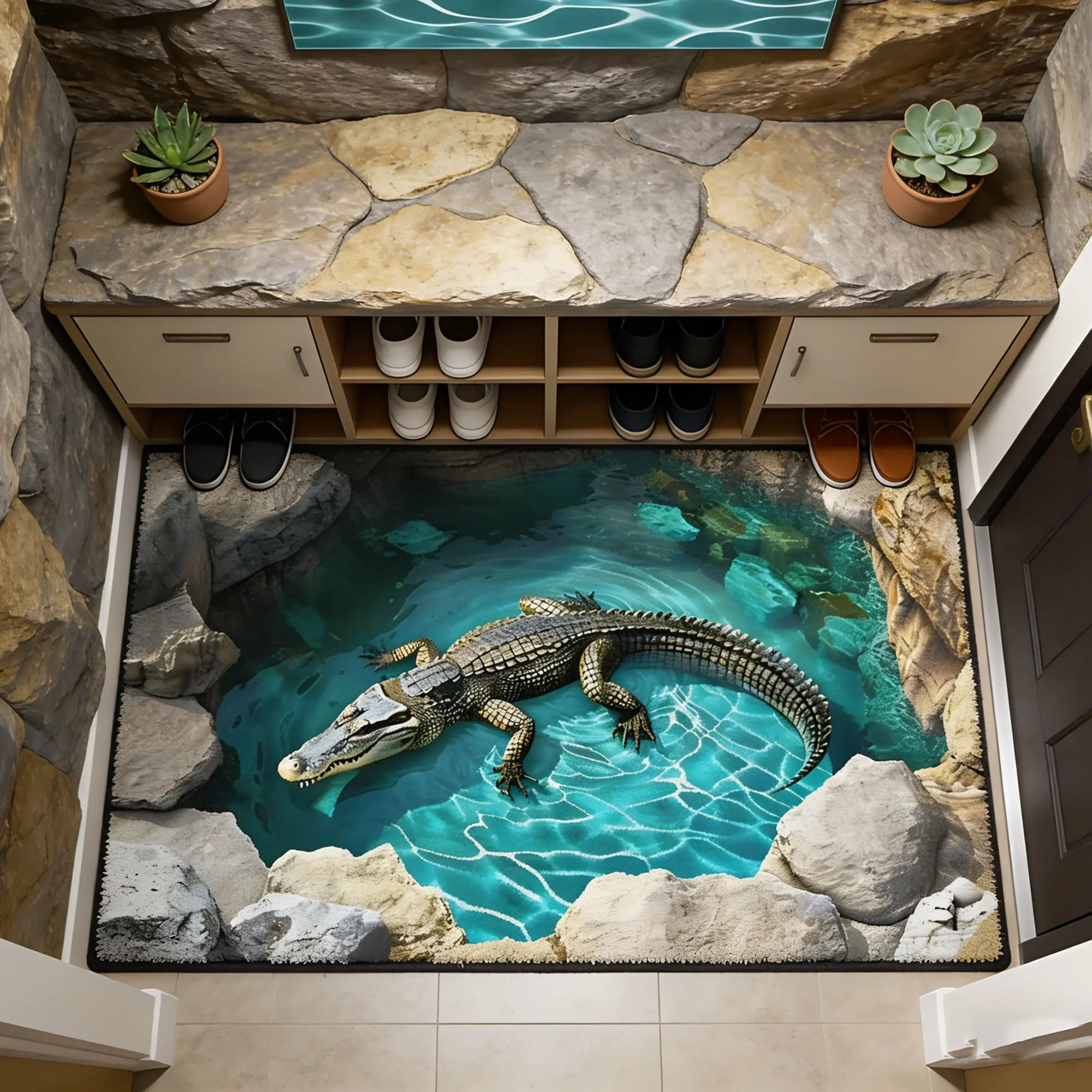 Funny Crocodile Pool Print Carpet, Luxury Artistic Decorative Foldable Plush Animal Printed Rug, Easy Care Mat for Entryway, Living Room, Bedroom, Balcony, Kitchen