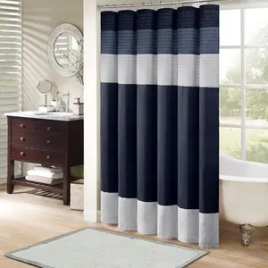 Madison Park Amherst Bathroom Shower Curtain Faux Silk Pieced Striped Modern Microfiber Bath Curtains, 72x72 Inches