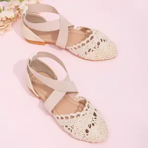 Women's 2026 Summer Crochet Lace Flat Sandals Hollow Pointed Toe Cross Elastic Strap Shoes for Picnics, Garden Strolls and Cottagecore Outfits black kitty mary janes Cute Cartoon Cat Paw Plush Slippers Indestructible High-Cut Steel