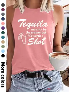 Women's Letter Print Tank Top, Casual Sleeveless Top for Summer, Ladies Clothes for Daily Wear, Socks