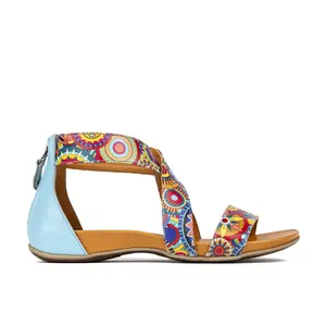 Isabella Women's Blue Signature Summer Sandals - Comfortable Italian Leather Toe Thong with Colorful Criss-Cross Straps & Durable Rubber Sole