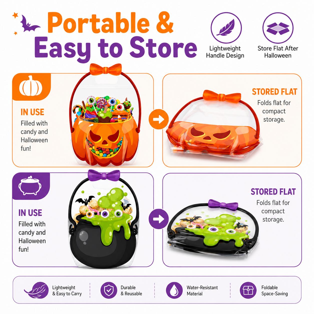 Pumpkin-Shape Transparent Holiday Gift Bags, One Size PE Bags for Festive Indoor Recreation Celebrations
