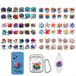 72pcs Mixed Styles UV DTF Cup Wraps and Iron On Transfers: 6 Designs Include Sunflower Floral, Fantasy Rose, Colorful Plumeria, Peony Flower Leaf, Sunflower with Butterfly, and Rose Flower Leaf - Waterproof Rub on Transfer Stickers for DIY Crafts .