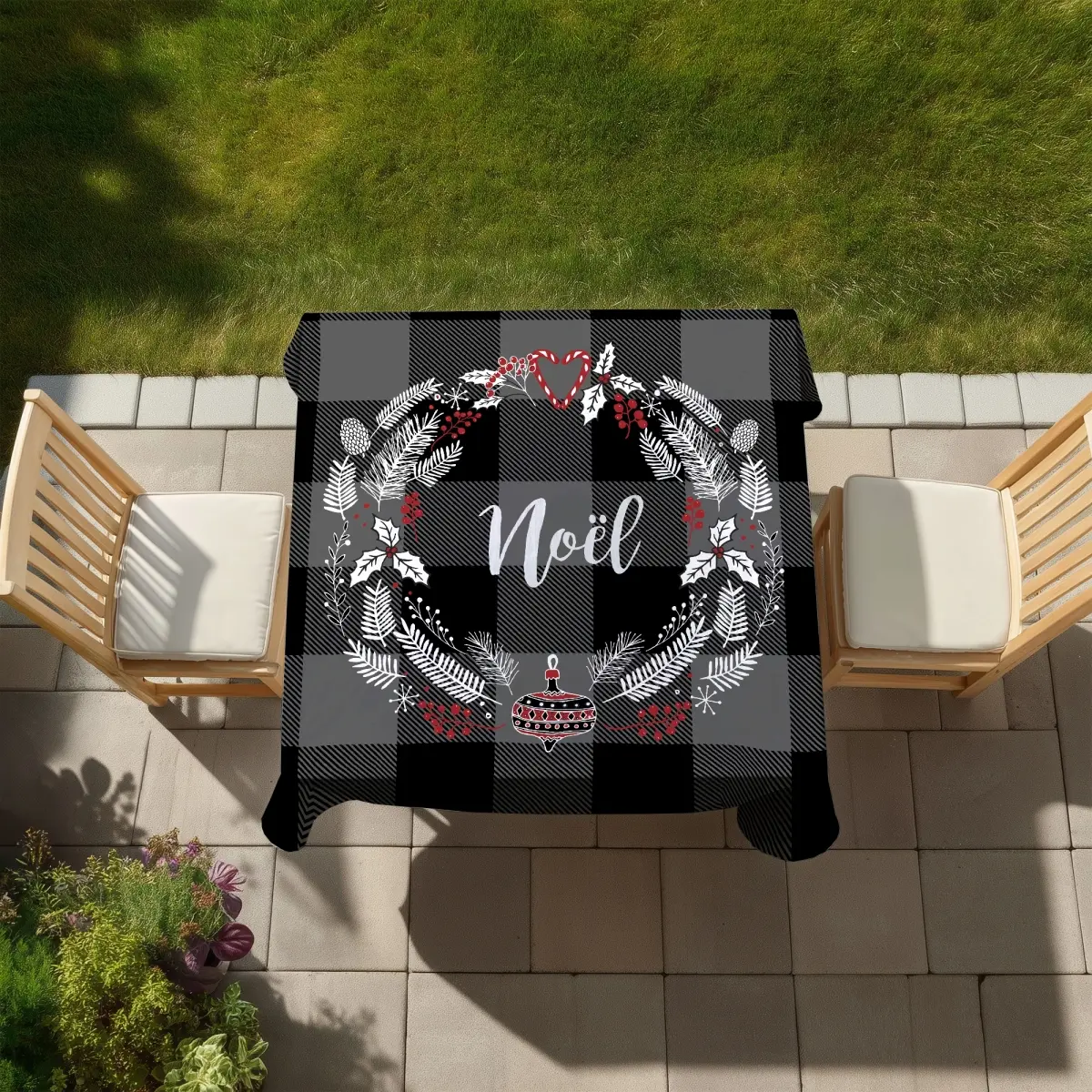 360 Stand 58x58 in. 360-Degree Rotating Christmas Wreath Tablecloth, Indoor/Outdoor Home Festive Decoration Supplies, Christmas Decorations, Room Decor, Christmas Party Decor
