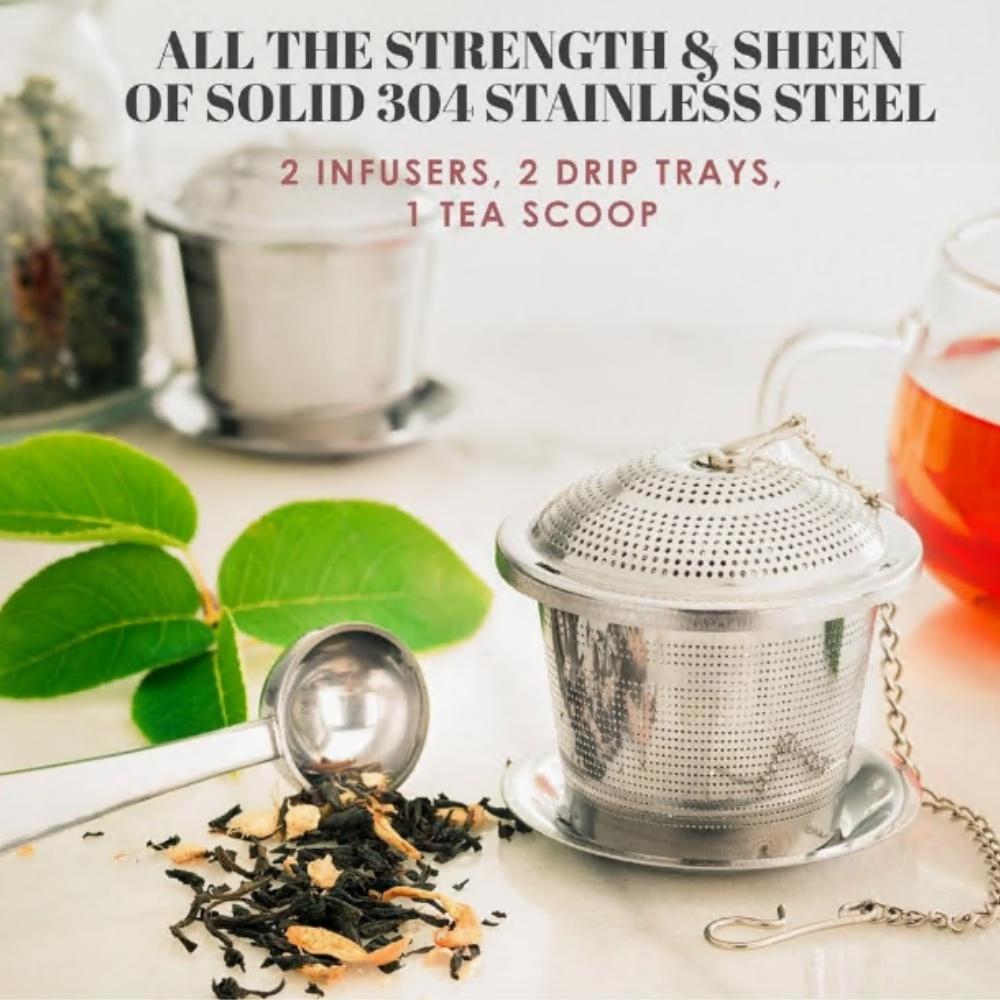 Set of 3 Stainless Steel Tea Strainers, Featuring Ultra-Fine Steeping with a Cover And a Tea Scoop, Ideal for Brewing Tea. Easy to Use And Clean, Perfect for Both for home And Restaurant Settings, Making It an Excellent Gift for Tea Lovers