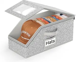 Hat Organizer for Baseball Caps, Stackable Hat Storage Box for Closet, Dustproof Cap Holder for Snapback & Trucker Hats, Cowboy Hat Case, Grey Hat Storage Box for Display