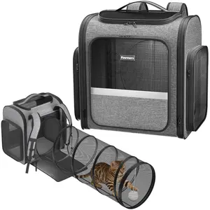 [Pawtners] Cat lightweight outdoor Backpack with Detachable Play Tunnel, Multi‑Directional Airflow Design,2 in 1 Cat Tunnel Backpack Suitable for Carrying & Playing, Expandable Dog Backpack for Small Medium Kitten Puppy, Suitable for Travel Hiking Camping