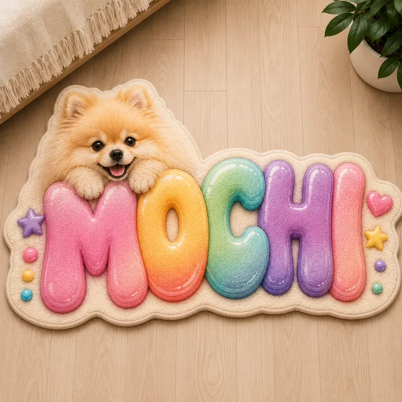 Custom Pet Name Shaped Rug, Personalized Pet Portrait Rug from Photo ...