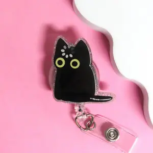 Black Cat Loading Badge Reel, Funny Void Cat Meme Retractable ID Holder