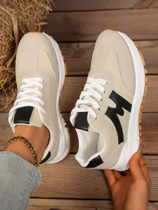 2026 New Women's Lightweight Lace-Up Thick Sole Sports Shoes, Breathable Shock Absorption Anti-Slip Rubber Bottom, Casual All-Season Low Top Sneakers, Daily Wear Sneakers, Textile Sneakers